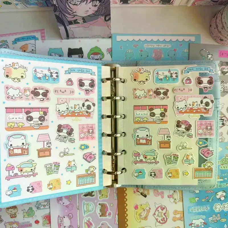1/9개 한국 INS 스타일 만화 동물 귀여운 일상 노트북 핸드 어카운트 스티커 스크랩북 DIY 장식 스티커