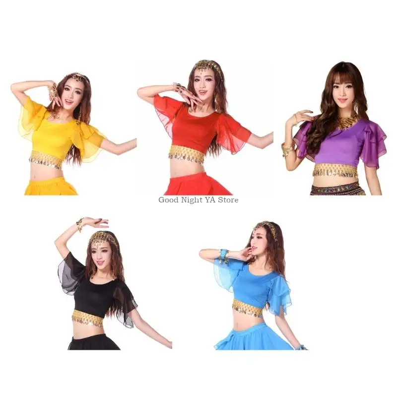 

Модные танцевальные представления, топ с бахромой на рукавах, мягкий шифон для студийных тренировок и выступлений на сцене