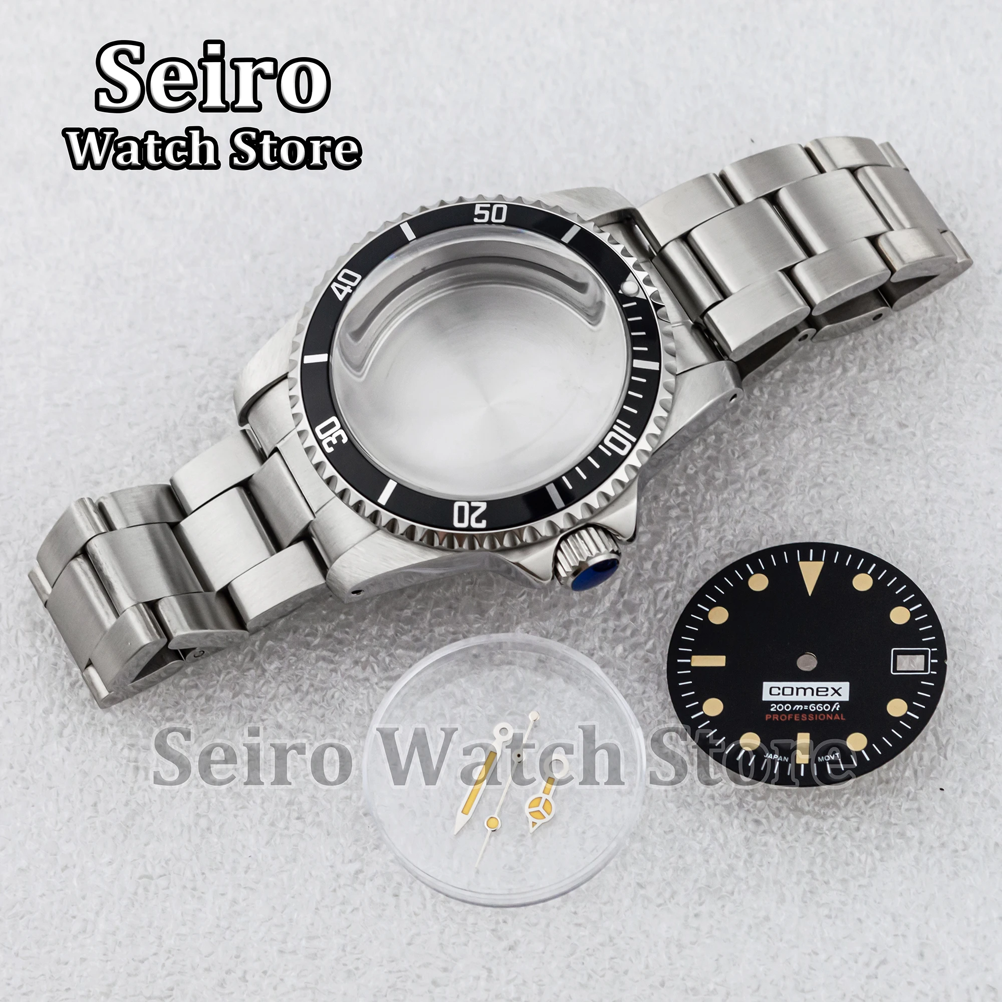 

39MM Watch Case Oyster Strap Vintage Restro Arcylic Bubble Glass 28.5MM Luminous Black Dial Hands for SUB NH35 NH36 Movement