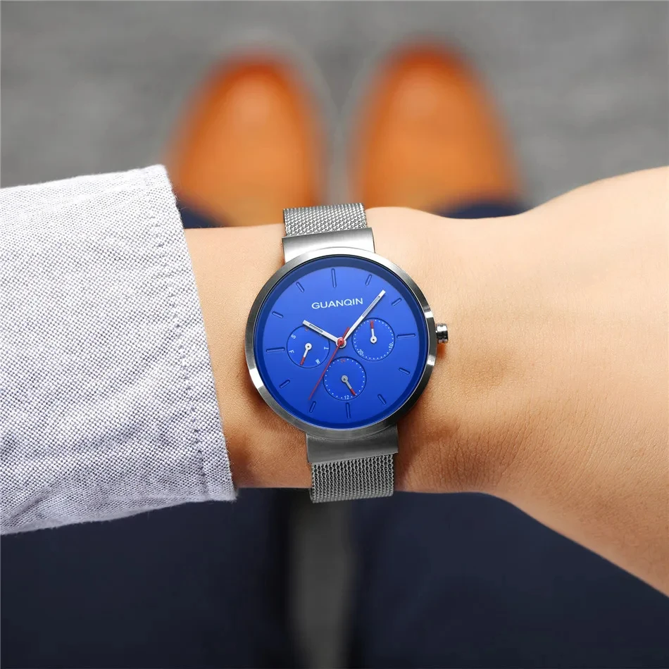 

GUANQIN 2024 New Men's Stainless Steel Mesh Belt Watch Men Quartz Watch Simple Men's Watch Men's Fashion Multifunctional Clock