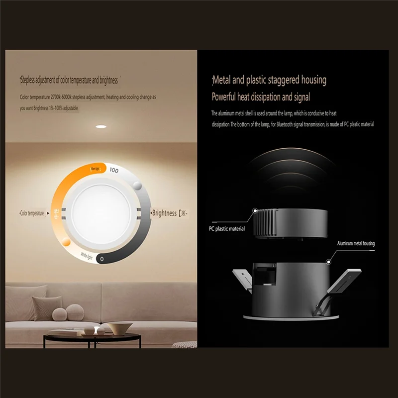 B92B-X8R Apresentação do corpo humano Smart Downlight Spotlight Bluetooth Mesh 2.0 Brilho ajustável Temperatura de cor