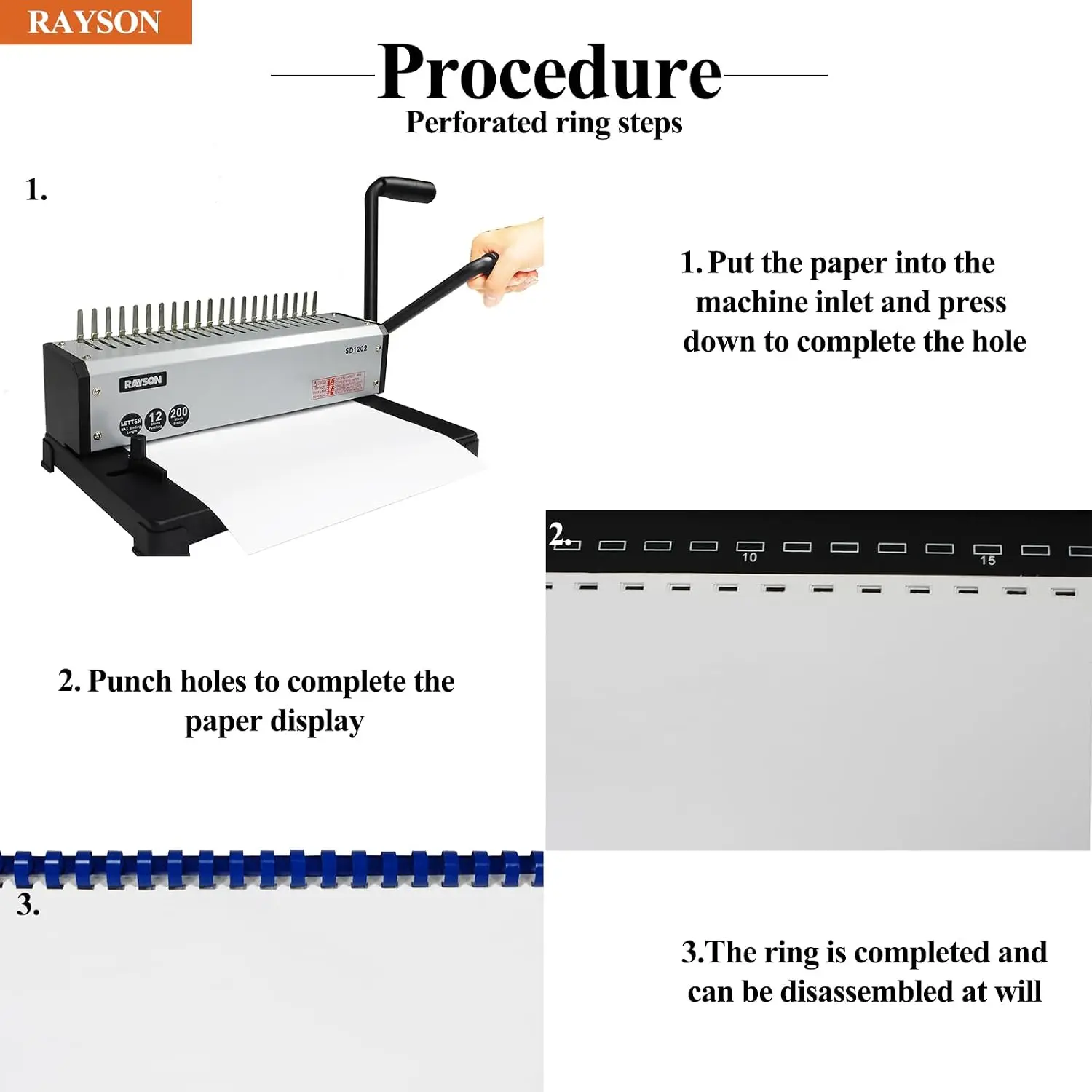 19 Hole Comb Binder 10 Sheet Punch 200 Sheet Capacity Includes Starter Comb Set Three Punching Margins 3 45 6 mm Side Guide Dura