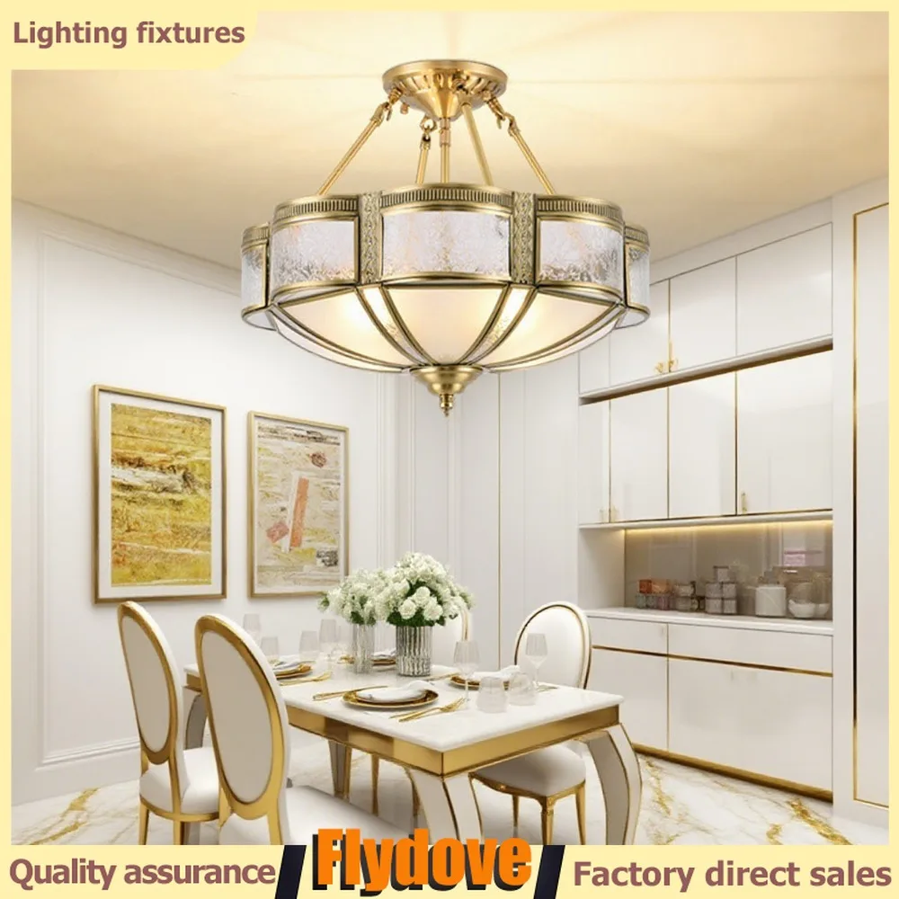 

European Style LED Brass Ceiling Light Creative Modern Living Room Bedroom Semi Pendant Light Warm Home Lighting Decoration