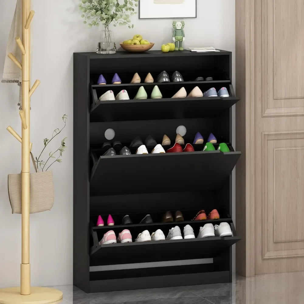 

Shoe Storage Cabinet for Entryway with 3 Flip Drawers, Sturdy Wood Hidden Shoe Storage