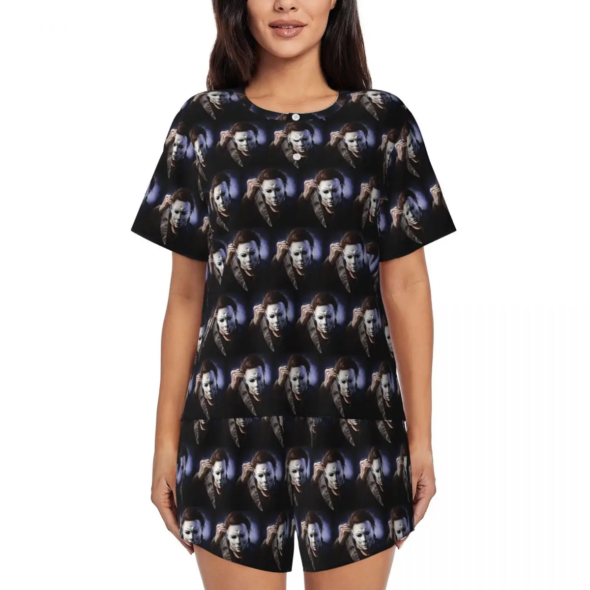

Ночная рубашка с круглым вырезом и короткими рукавами Michael Myers для сна, женский свободный пижамный комплект с короткими штанами