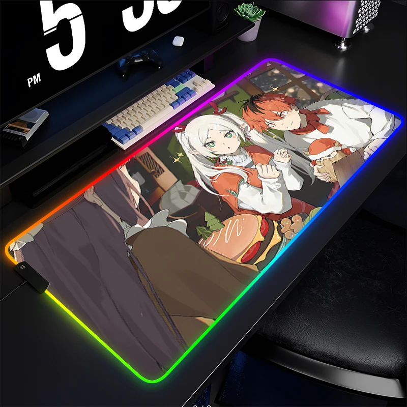 

Mouse Pad Gamer RGB Computer Extended Game Mousepad LED Laptop Anime Desk Mat Sousou No Frieren Beyond Journey End Keyboard Pad