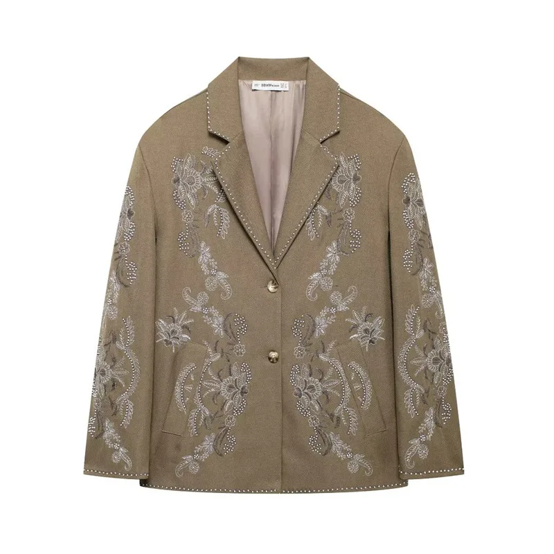 

Autumn 2025 New Faion Women's Casual Long Sve V-Ne Embroidered Jaet Ele Quali Cotton Outerwear 75222