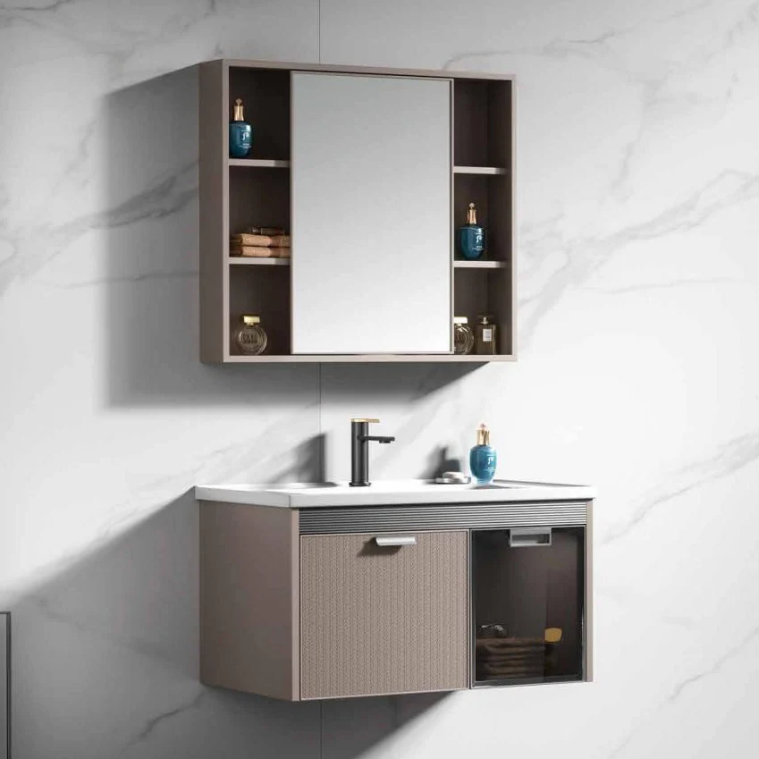 Bathroom Vanity with Wash Basin Black LED Mirror Smart Lamp Cabinet
