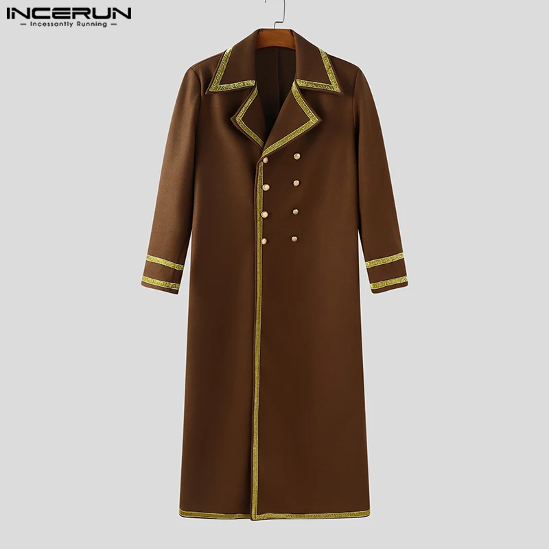 INCERUN 男性コートパッチワークフェイクウールブレンドラペル長袖男性オーバーコートストリート 2025 ダブルブレストロングスタイルコート