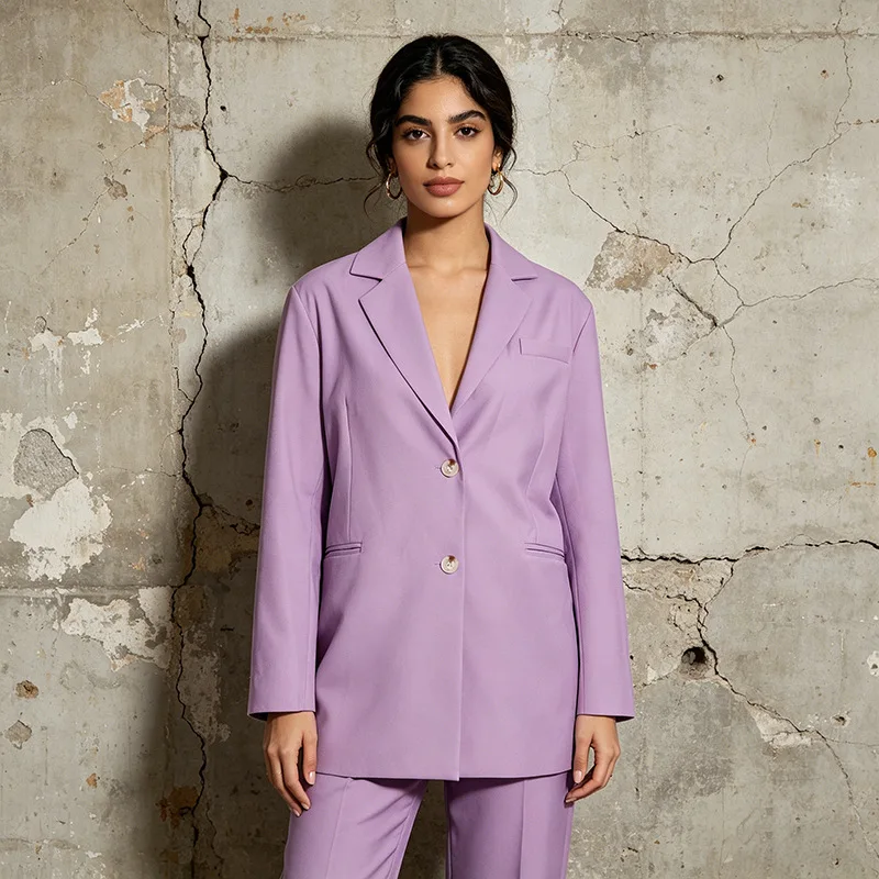 ZAMOR Women's Casual V-Neck Blazer 2026 New Two-Button Solid Color Loose Fit Slimming Single-Breasted Suit Jacket