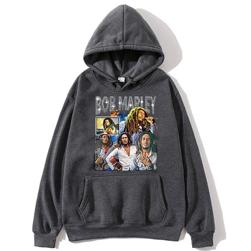 Bob Marley Legend Portrait Print Hoodie Reggae Music Men's Harajuku Vintage Hip Hop Sweatshirt Casual Oversized Fleece Pullovers