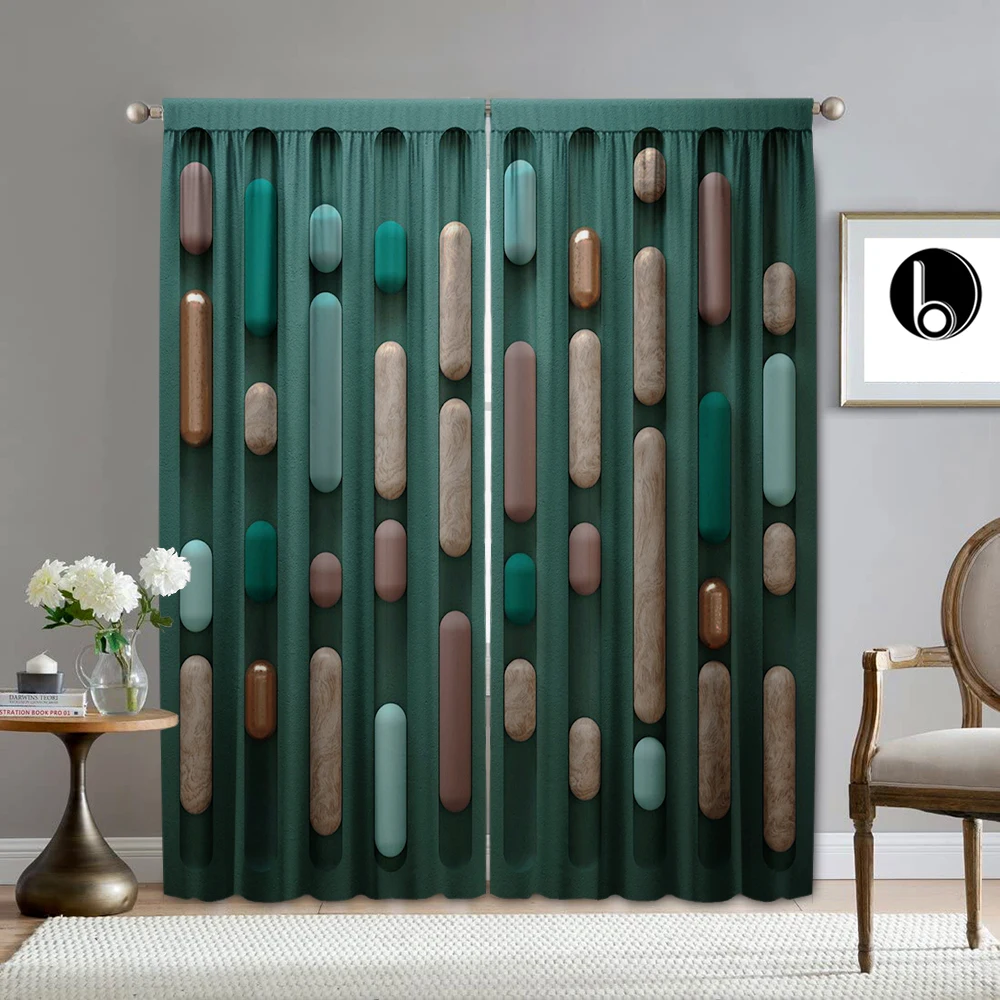 2PC Home Decoration Curtains, Acrylic Striped Graffiti With Pole Pocket Curtains, Kitchen, Coffee Shop, Living Room, Balcony