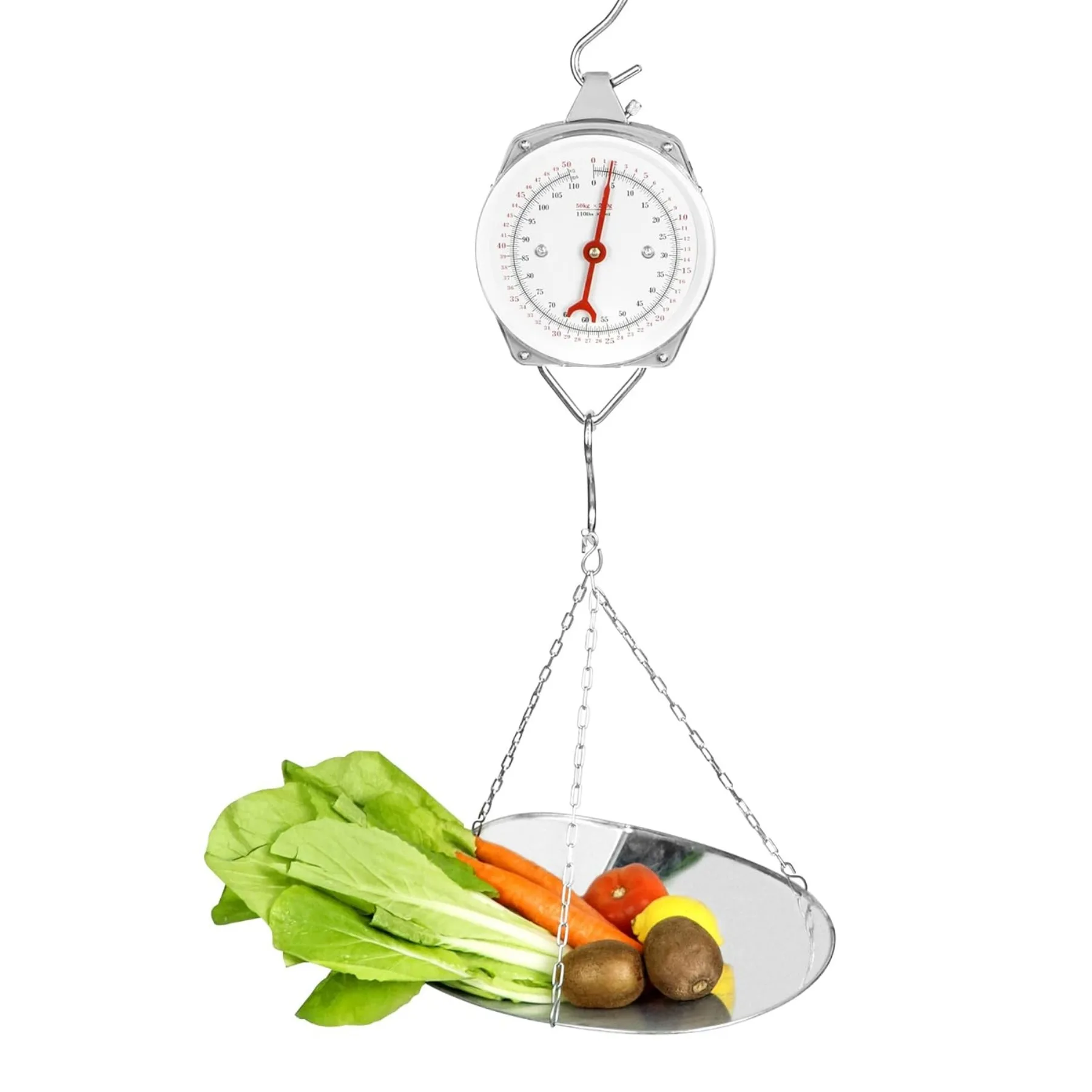 Весы и весы с пружинным циферблатом, большой дисплей, 110 фунтов, совок/цепочка с подвесной подставкой, стальная конструкция, для покупок