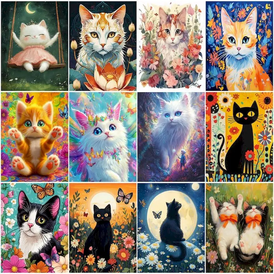 RUOPOTY Paint By Number Adult Kit Animals cat watercolor Oil Picture Drawing Art Supplies Handpainted Paint Kit Wall Art Picture