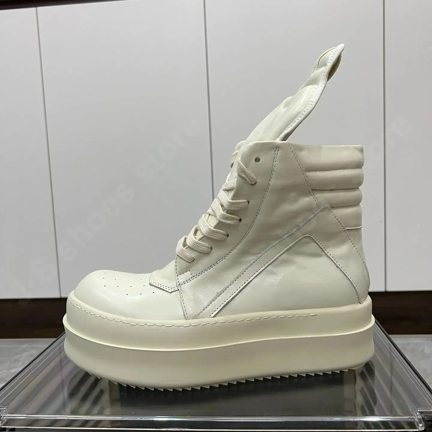 Ricks Men Shoe Sneaker Ankle Boot Women Sneakers High Top White Leather Owens Casual Shoes ZIP Lace Up 6cm Thick Sole Shoe Boots