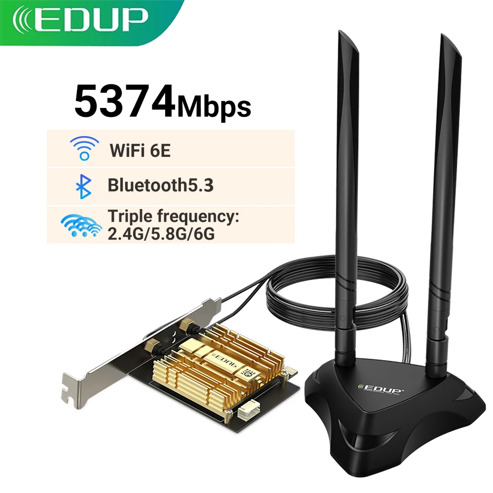 EDUP WiFi 6E Intel AX210 PCIE WiFi Adapter Bluetooth 5.3 MU-MIMO 2.4G/5Ghz/6G AX210NGW PCI Express with Magnetic Antenna Base