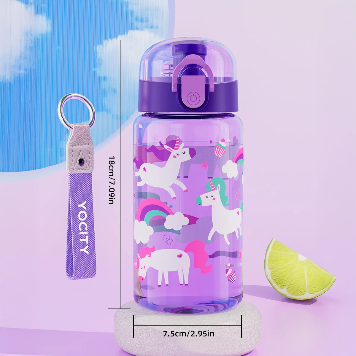 550ml Cartoon Animal Water Bottle Plastic Cup Portable Safety Lock Cute Sport Cup with Rope Leak-proof Outdoor Travel School