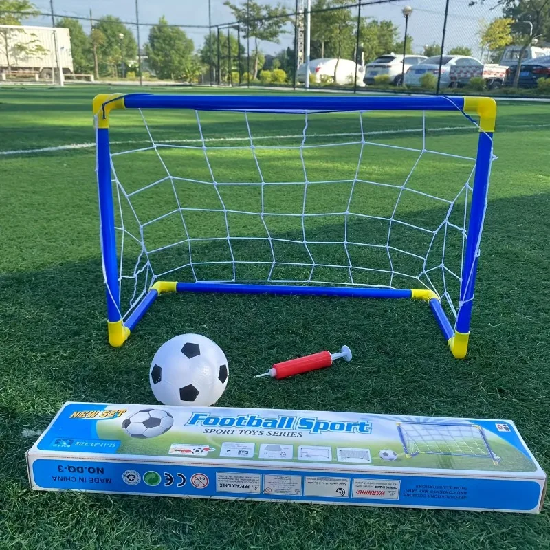 Set porta da calcio giocattolo portatile per interni/esterni 44x25 cm - Micro pompa per rete da calcio e pallone Giochi da spiaggia leggeri per bambini