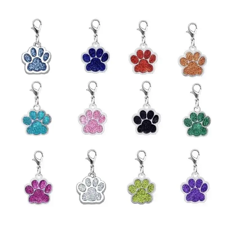 30pcs/lot 25x27mm Bear Dog Paw Pendant Charm Glitter Pet Dog pawprint dangle charms tag Fit For DIY Keychains Pet Collars making