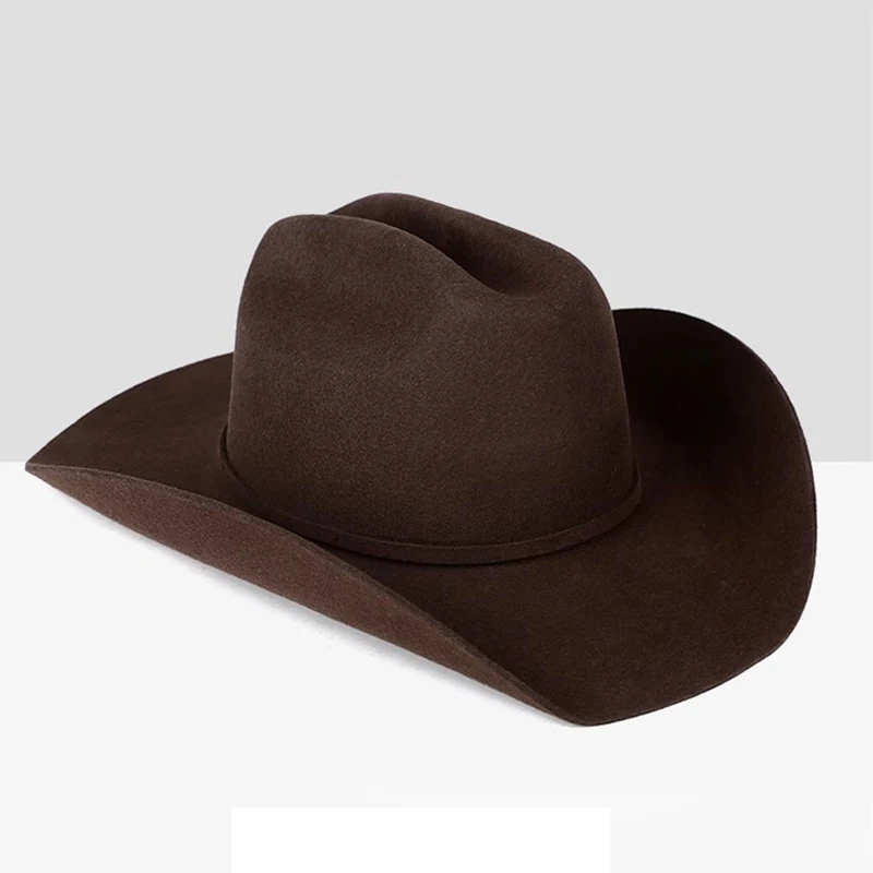 Unisex Western Cowboy Hat 100% Wool Felt American Hats Fedora Outdoor Wide Brim Hat With Gray,Black,White Coffee Color