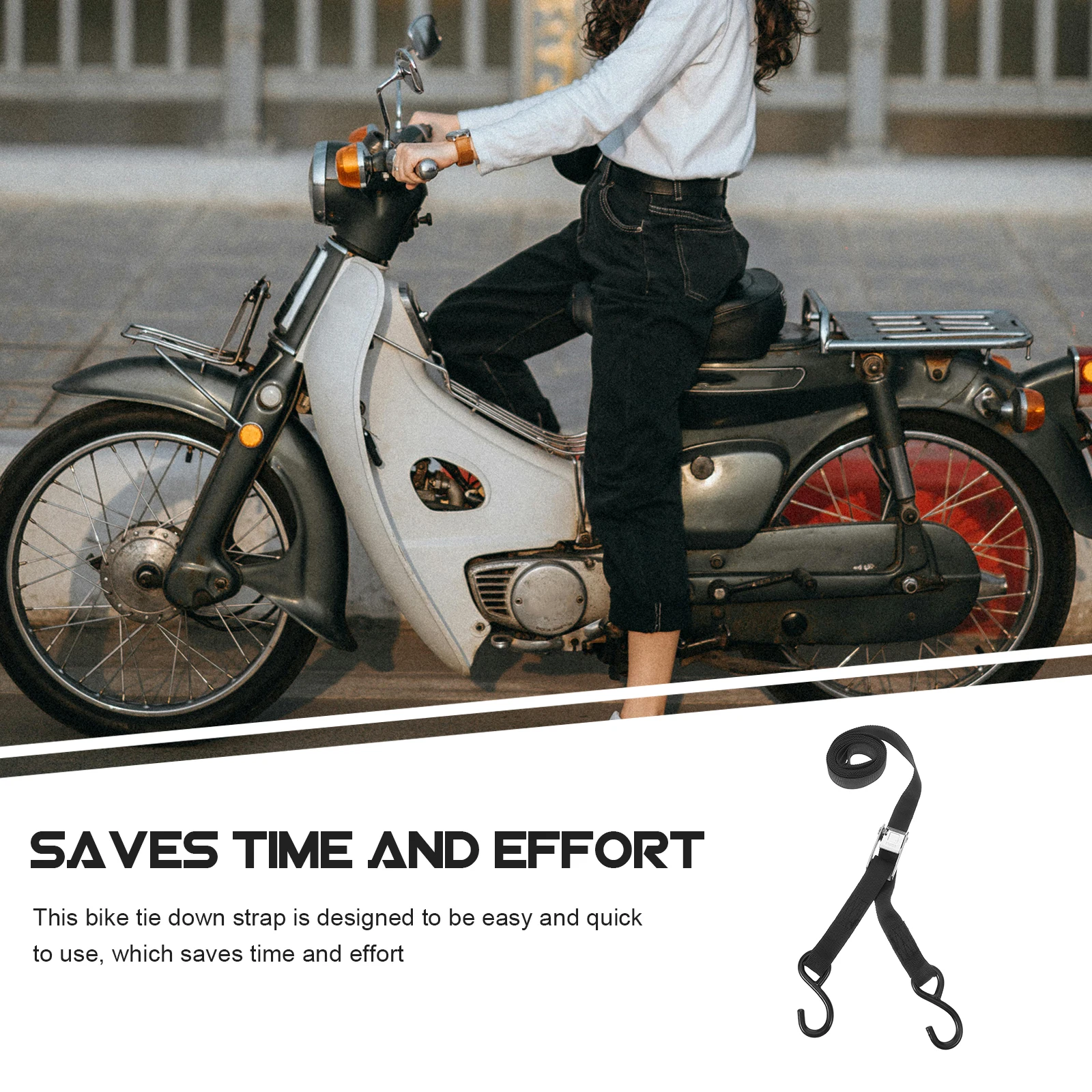 

2pcs Black 2M Tie Down Straps Polyester Motorcycle Electric Bike Luggage Binding Ropes Hooks Tightener Cargo Fastening Secure