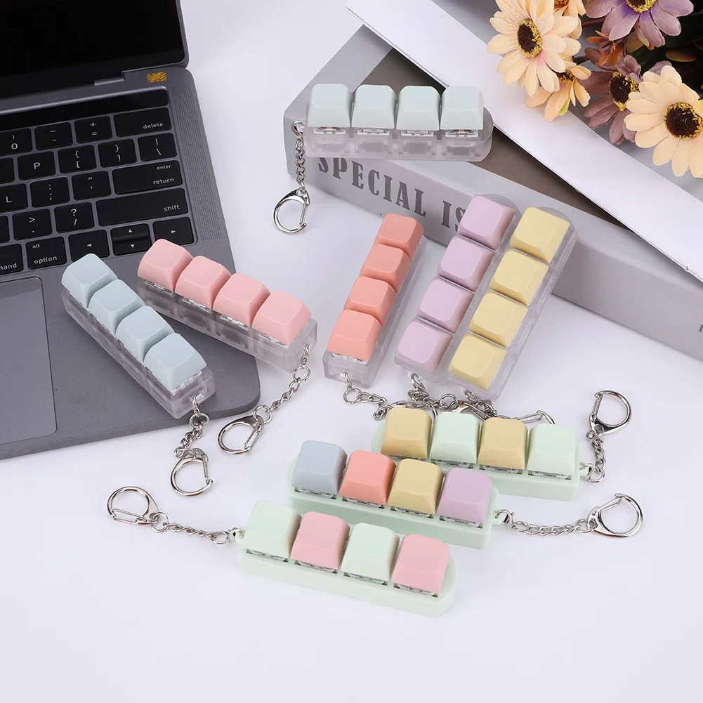 4 Keys Button Keycap Fidget Keychain Keyboard Key Toy Keyboard Clicker Toy Keyboard Cube Toy for Adult Gifts To Relief Pass Time image 2