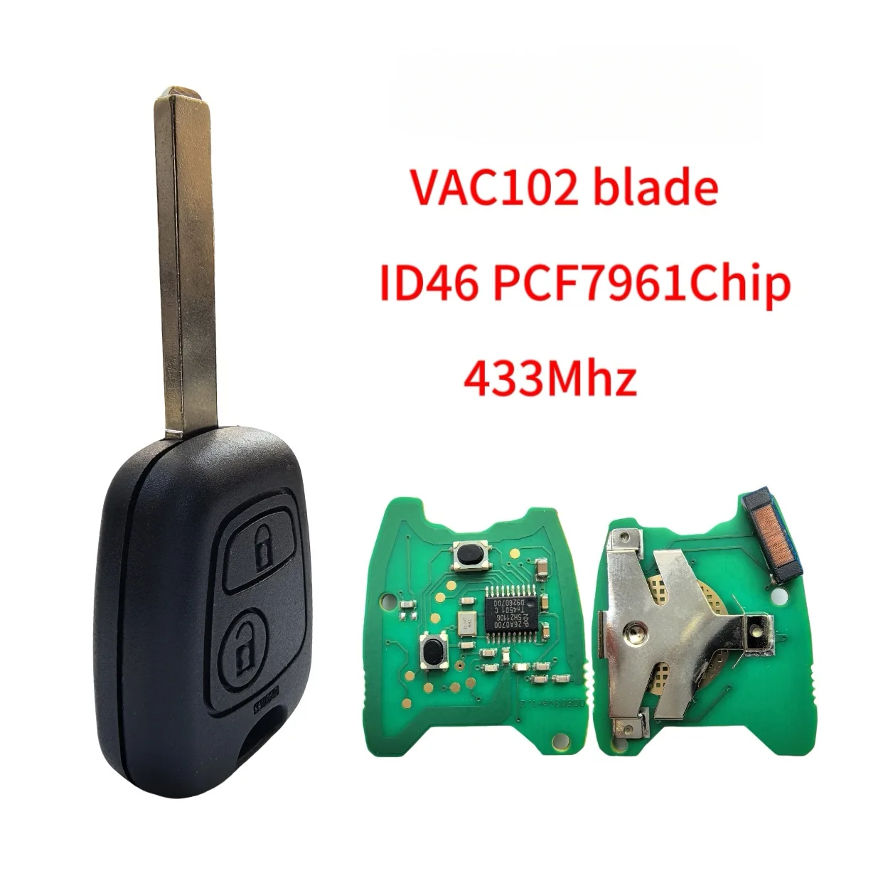 2-Tasten-Fernbedienungsschlüssel mit ID46 PCF7961 Chip, 433 MHz, für Peugeot 107, 206, 207, 306, 307, 407 und Citroen C1, C2, C3, Saxo, Xsara, Picasso – Detail 3