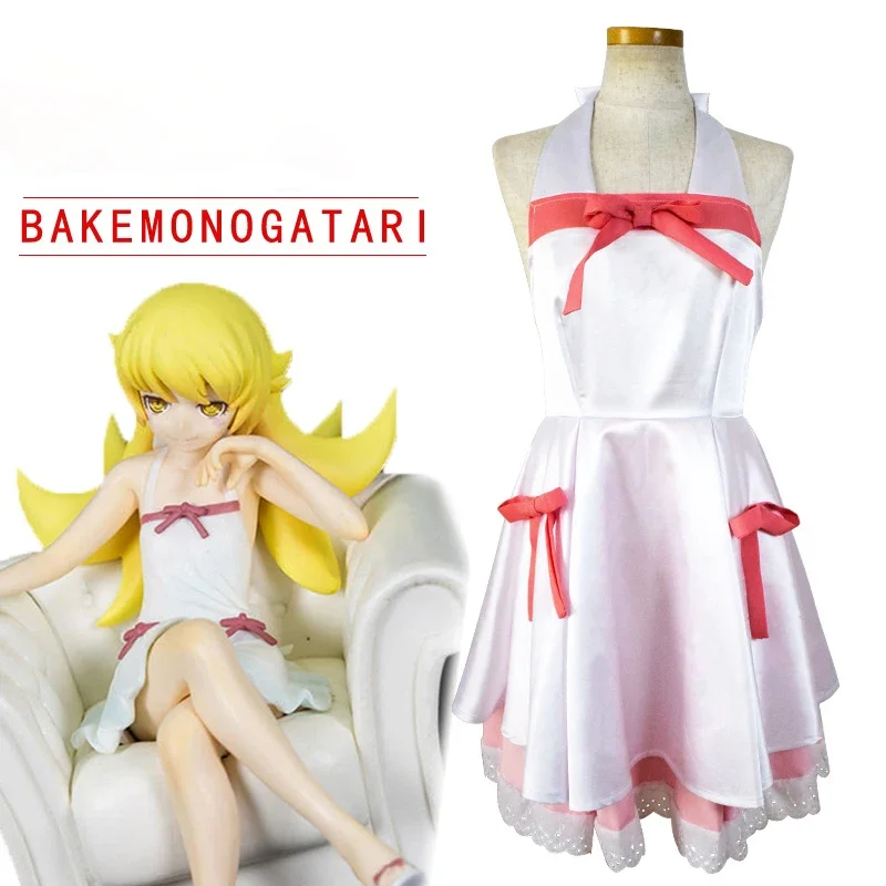 

Anime Bakemonogatari Oshino Shinobu Cosplay Costume Female Lolita White Pink Dress Women Halloween Costumes