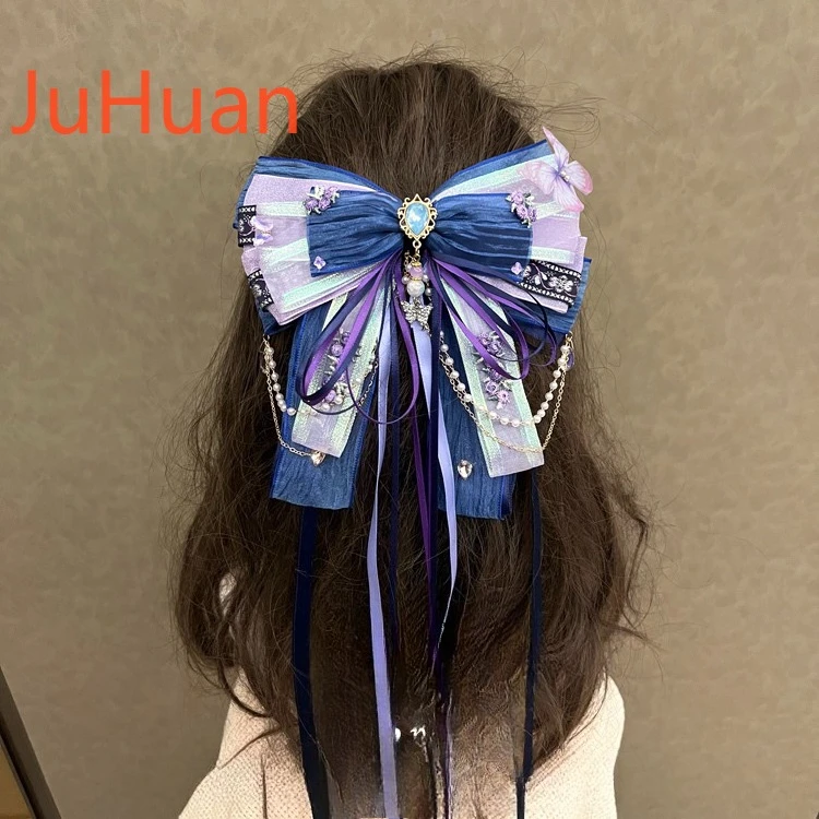 

Lolita Handmade Bow Pearl Chain Sweet Mine Tie Girl Grab Clips Black Pink Hairpin Ladies Daily Photo Party Show Hair Accessories