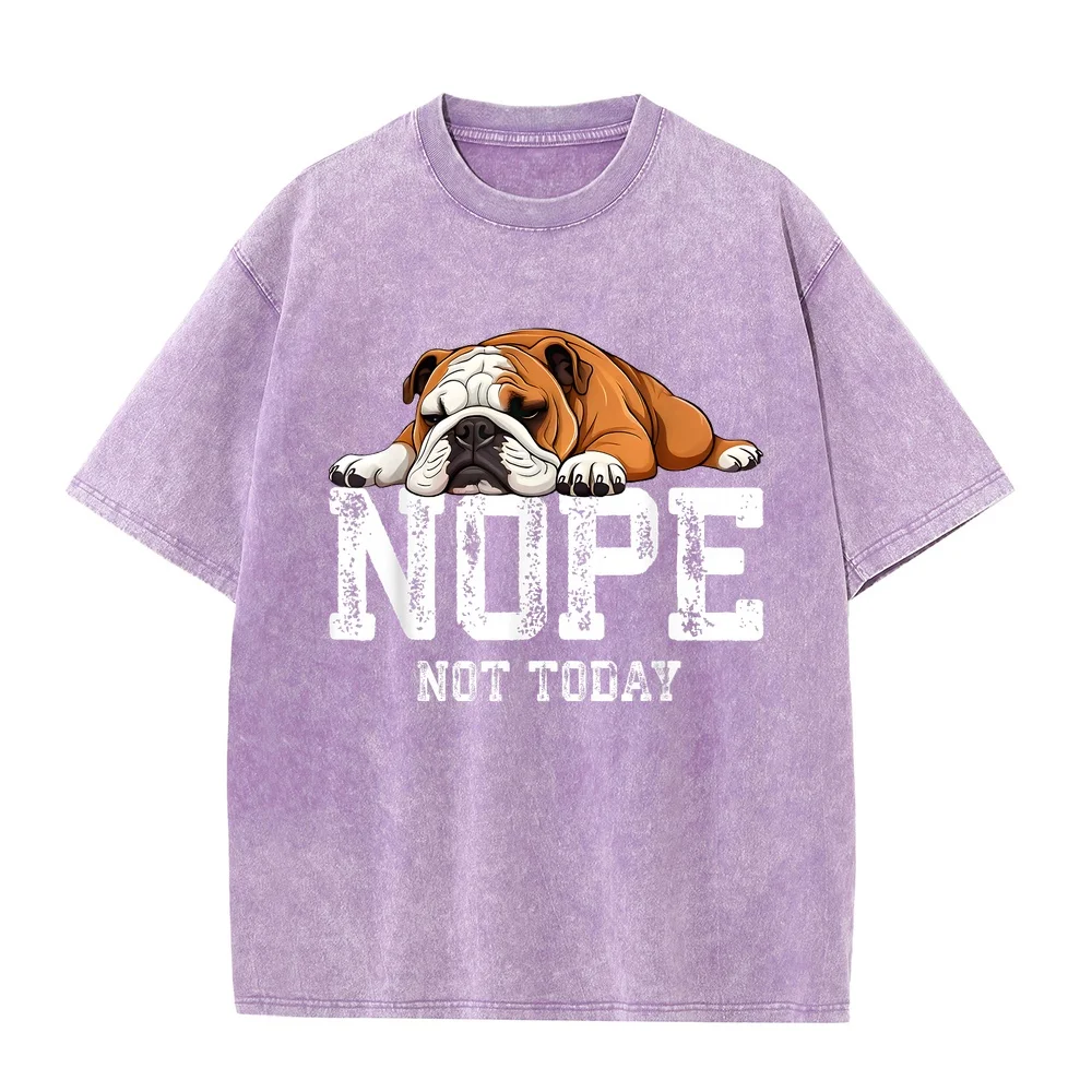 Nope Not Today Funny Lazy English Bulldog T-Shirt 반팔 Ropa Women Daily Retro Full Size Graphic Tee Puppy Fan Pet Owner Cotton T