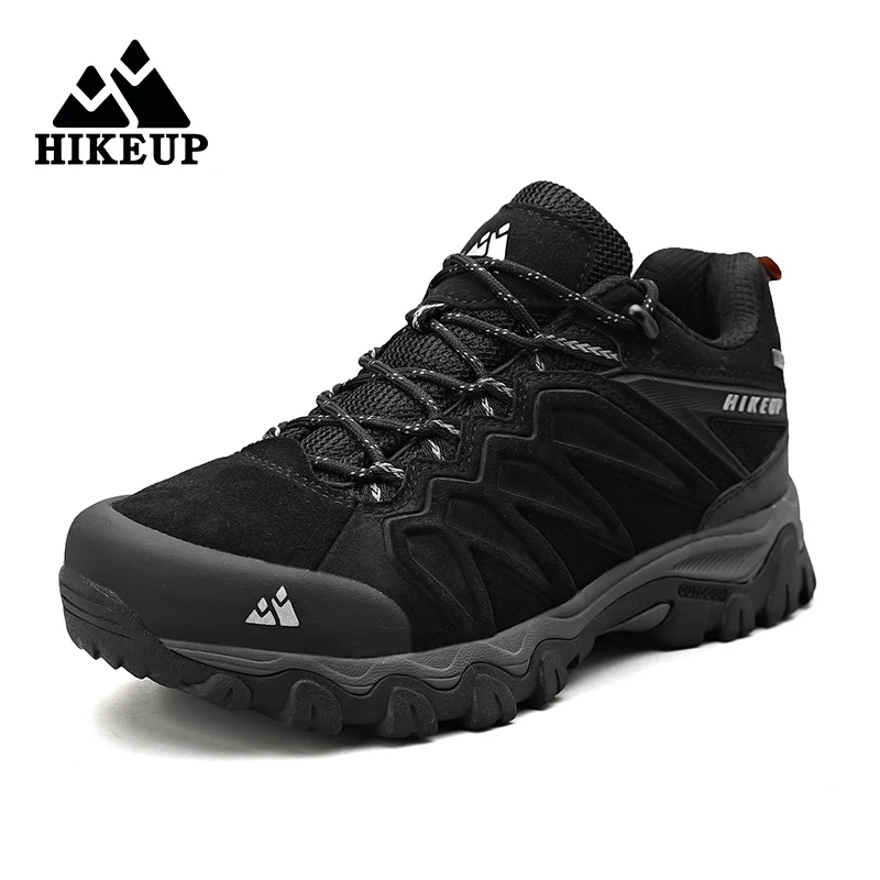 HIKEUP Hiking Shoes for Men Leather Trekking Boots Camping Ankle Boots Mens Hunting Mountain Tactical Sneakers Man