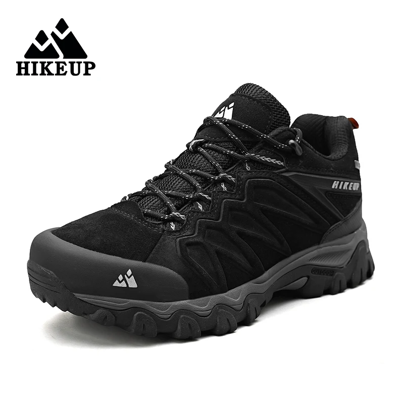 HIKEUP-zapatos de senderismo para hombre, botas de Trekking de cuero, botines de Camping, zapatillas tácticas de montaña de caza