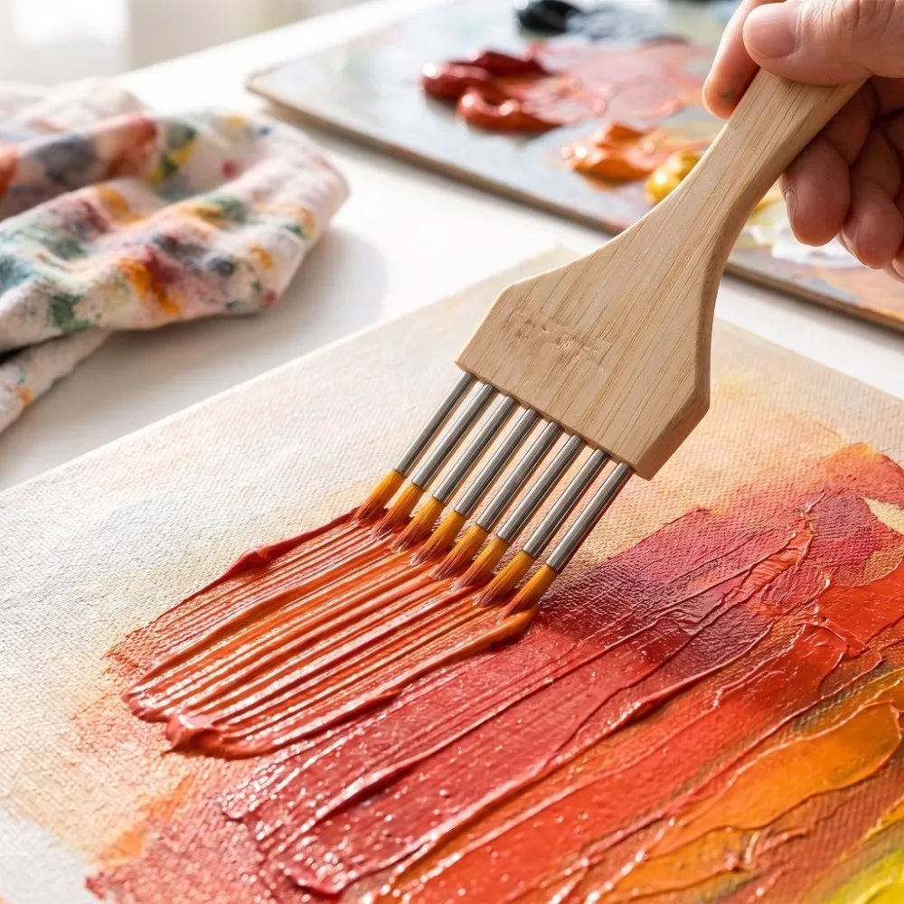 Fine Detail Comb Texture Paint Brush Evenly Hold Paint Smooth Strokes Fine Detail Painting Brush Unique Grain And Line Effects