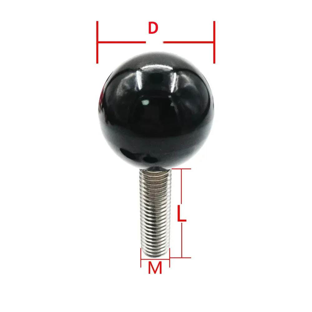 1Pc M8 M10 M12 Black 304 Stainless Steel Male Thread Ball Handle Screw Bakelite Ball Type Bolt Round Knob Fastener L10mm-80mm