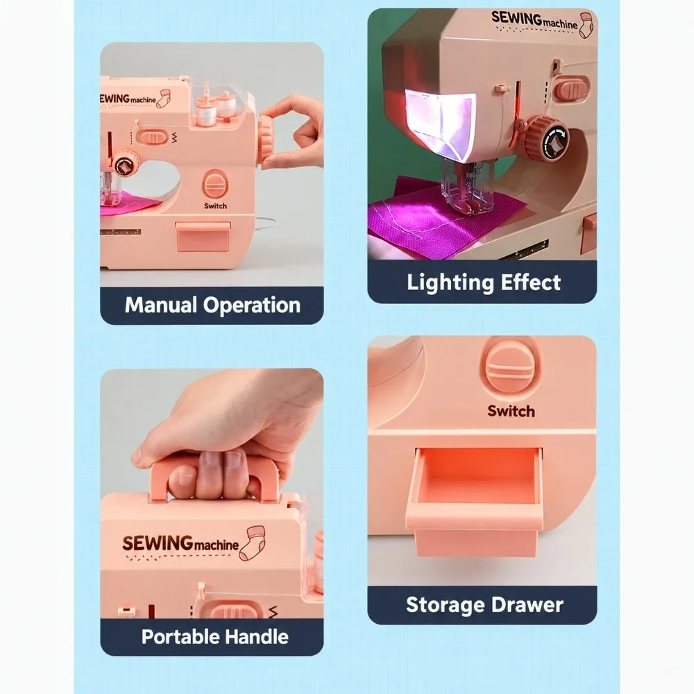 Portable Kids Electric Sewing Machine Mini Fun Toy Sewing Machine Durable with Lights Children Sewing Machine Kids