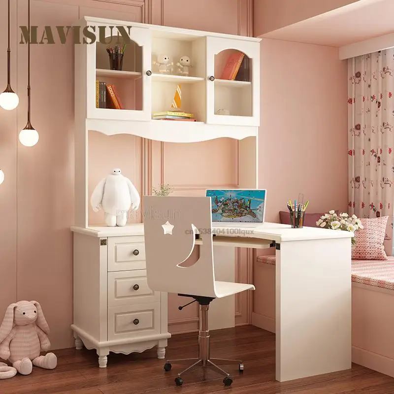 Korean Children's Desk And Bookshelf Writing Desk White Simple Household For Students Multifunctional Corner Computer Table