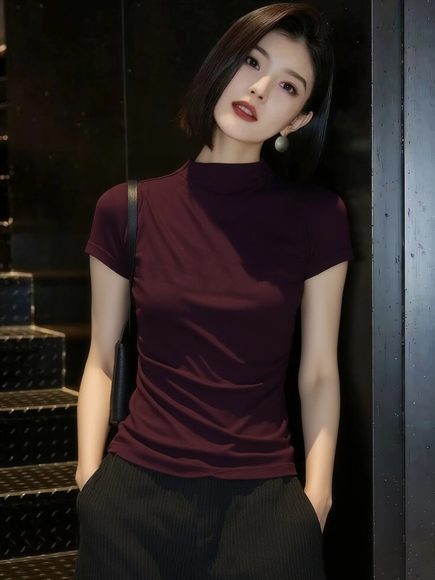 

Spring Short Sleeve T-Shirt Women's Soft Comfortable Base Shirt Pure Color Versatile Fashionable Age-Defying Top Commute Style