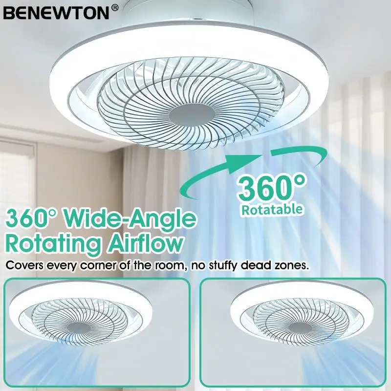 Moderner Deckenventilator mit Licht, Fernbedienung, APP, 3 Farben, dimmbar, intelligenter Ventilator mit Licht, 360° °   Rotierender 6-Gang-Kronleuchter für den Innenbereich