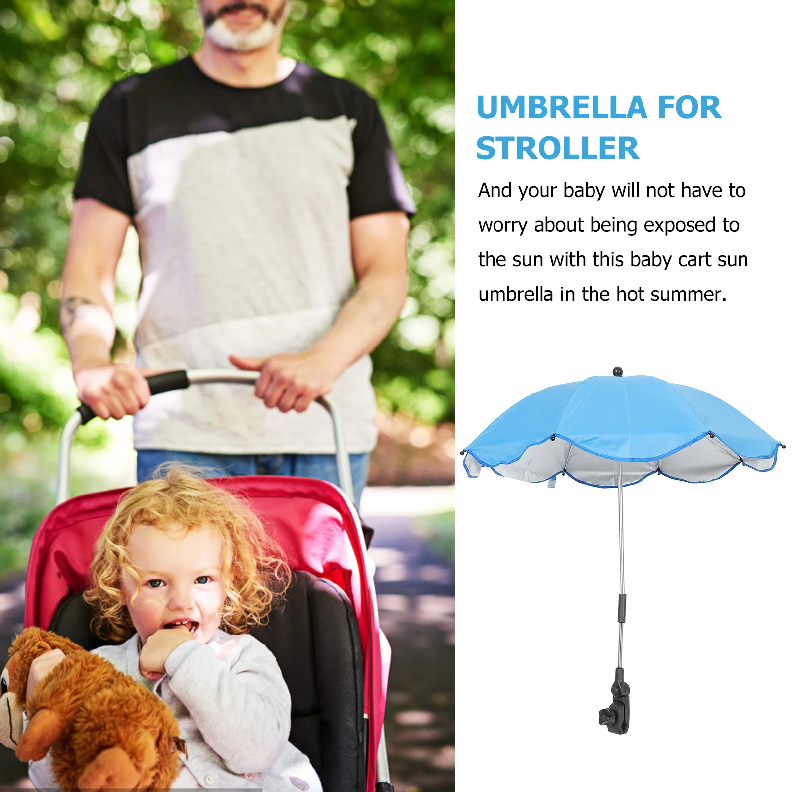 Guarda-chuva para carrinho de bebê, clipe ajustável, guarda-chuva para cadeira, acessórios para carrinho, sombra solar, proteção uv, montagem flexível