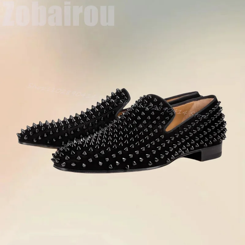 Black Spikes Decor Square Toe Men Loafers Fashion Slip On Men Shoes Luxury Handmade Party Feast Banquet Office Men Dress Shoes image 3