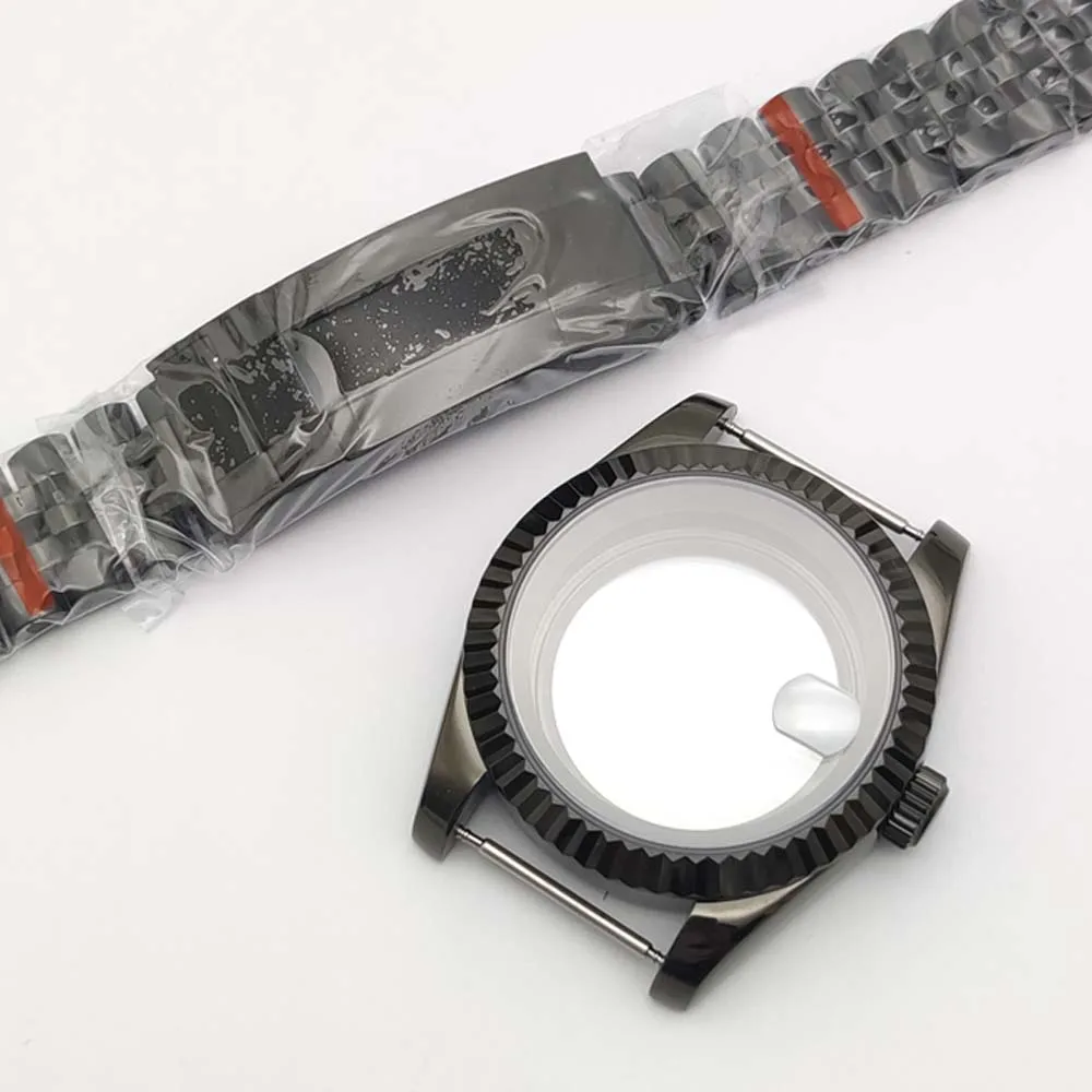 39mm 6색 스테인리스 스틸 케이스, 실버/블랙/로즈 골드/골드/인터 골드/인터 피스, NH35용, 사파이어 글래스