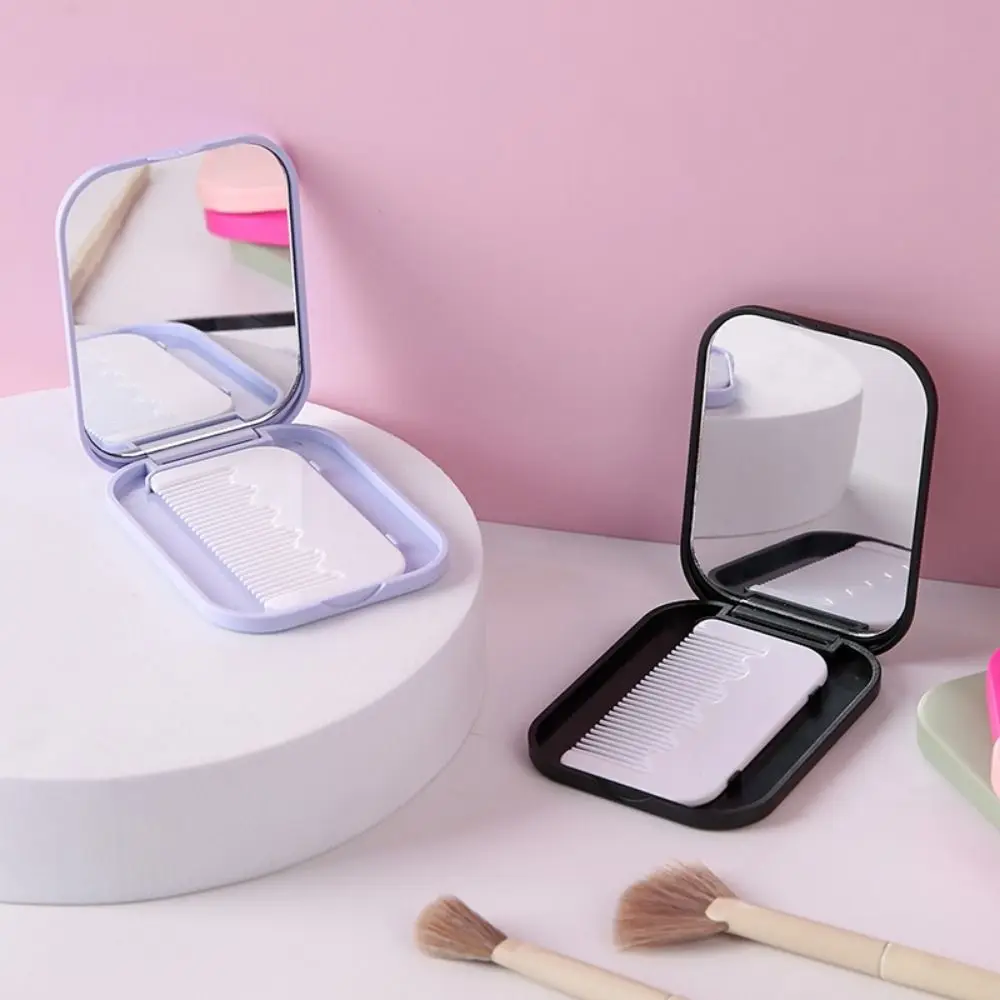 Fashion Solid Color Pocket Makeup Mirror Wear-resistant Smooth Handheld Folding Mirror With Comb Cosmetic Mirror Travel