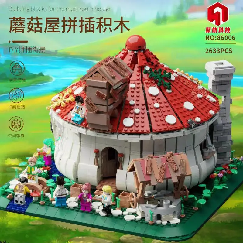 Forest Mushroom House Building Blocks - LED-lit Street View Model, Creative Puzzle for Kids' Cognitive Play