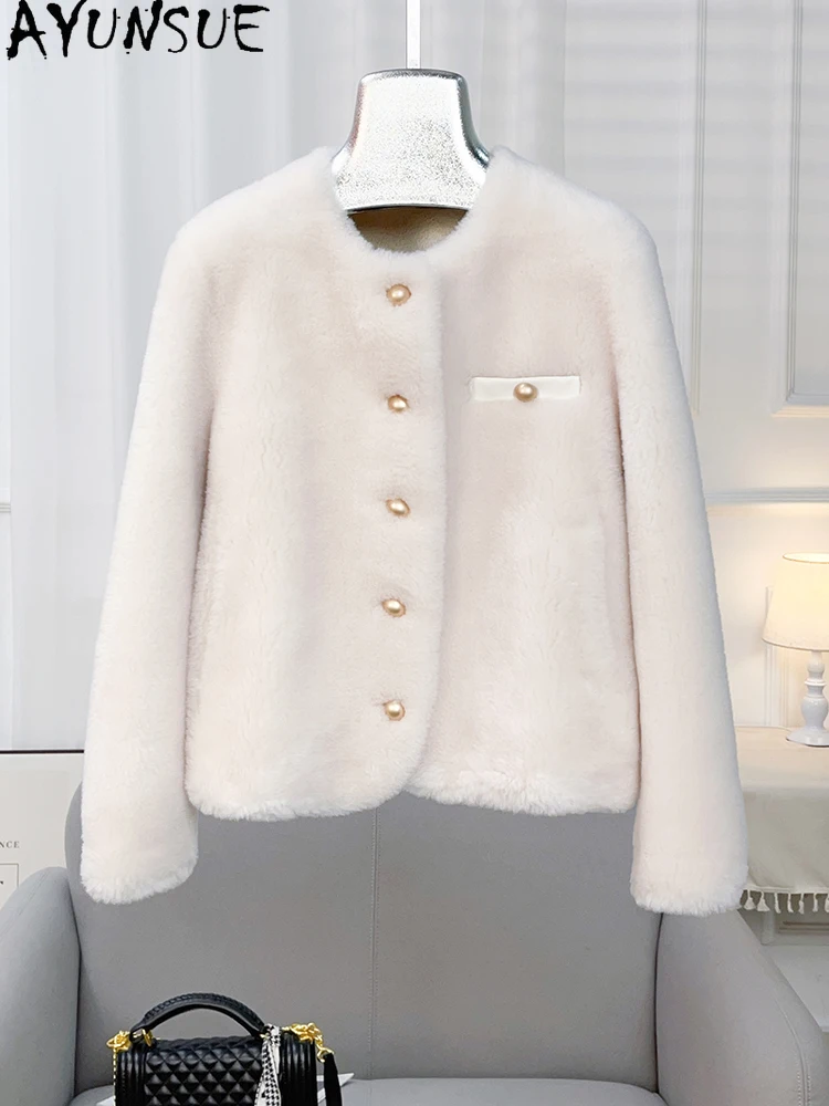 AYUNSUE 100% Natural Wool Women's Jacket Elegant Lamb Fur Jacket Woman Clothes High Quality New in Outerwears Ropa Para Mujer