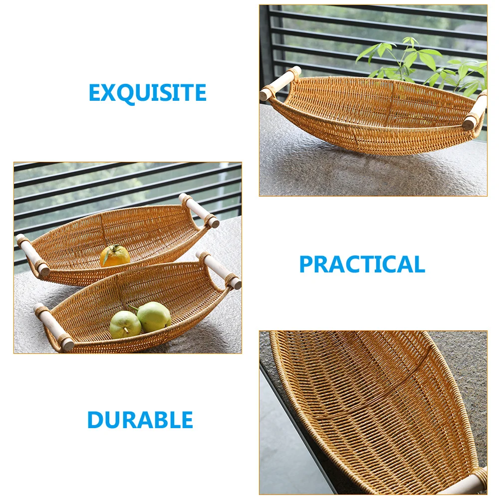 

Imitation Rattan Woven Basket Multi-Function Storage Container For Kitchen Pantry Home Use Fruit Egg Vegetable Organizer