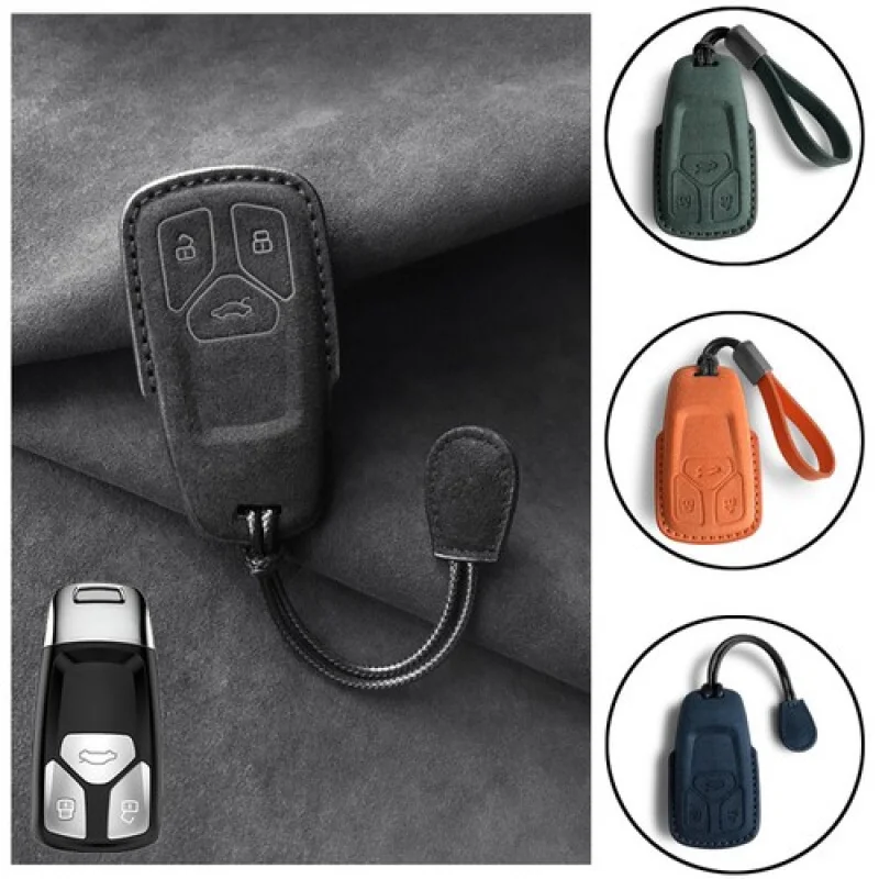 

A+ Suede Leather Car Key Fob Case Cover Bag For Audi S4 S5 B9 Q7 A4 A5 RS M4 Q5 TT