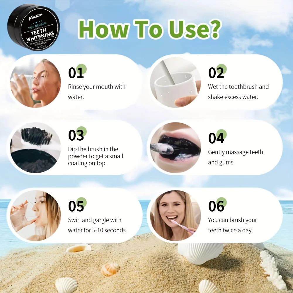 مسحوق تبييض الأسنان بالفحم المنشط من فاكلاف، مسحوق تنظيف أسنان فحم الخيزران، مسحوق الفحم المنشط بقشرة جوز الهند #4