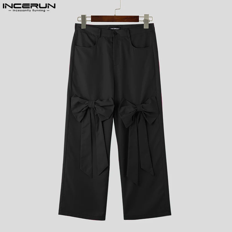 INCERUN 2023 American Style New Men\'s Pantalons Bow Tie Design Long Pants Casual Streetwear Male Solid All-match Trousers S-5XL