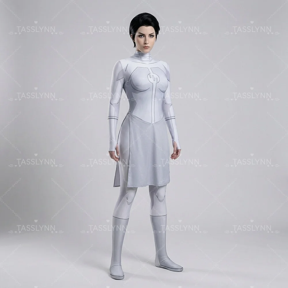 Eve Invincible Cos Costume, Full‑Coverage Zentai with Integrated Gloves Foot Covers & Skirt for Comic‑Con