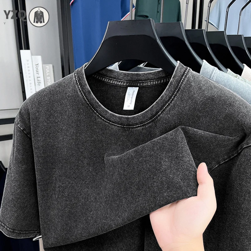 

Retro American Heavyweight Solid Color Short Sleeve T-Shirt Men Women Summer Street Trendy Washed Casual Oversized Top